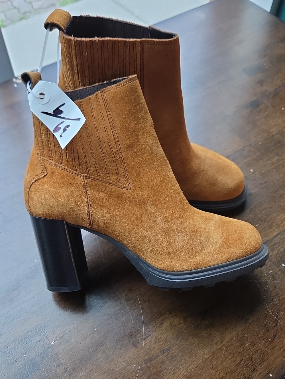 Geox Size 9 Women's Suede Block Heel Ankle Boots - Tan NEW
